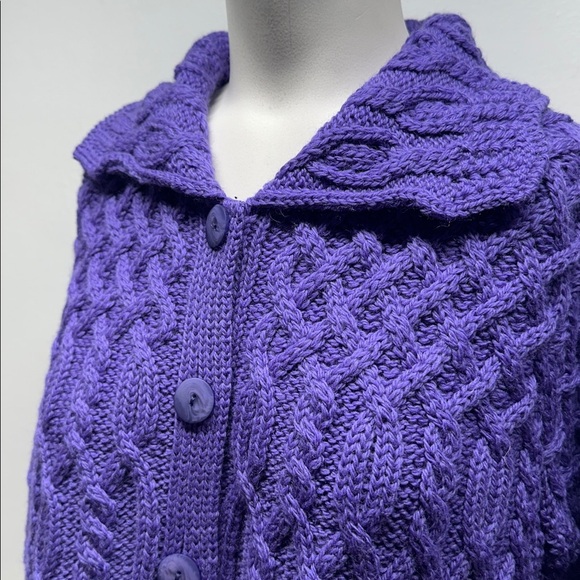 Aran Crafts Cardigan Sweater 100% Merino Wool Knit Button Down Purple Medium - Picture 6 of 9